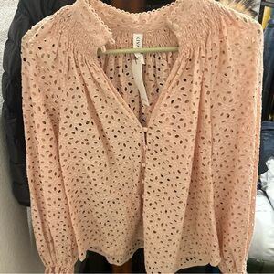 Kivari Eyelet Pink Top Long Sleeve Button Front Size 2 blouse